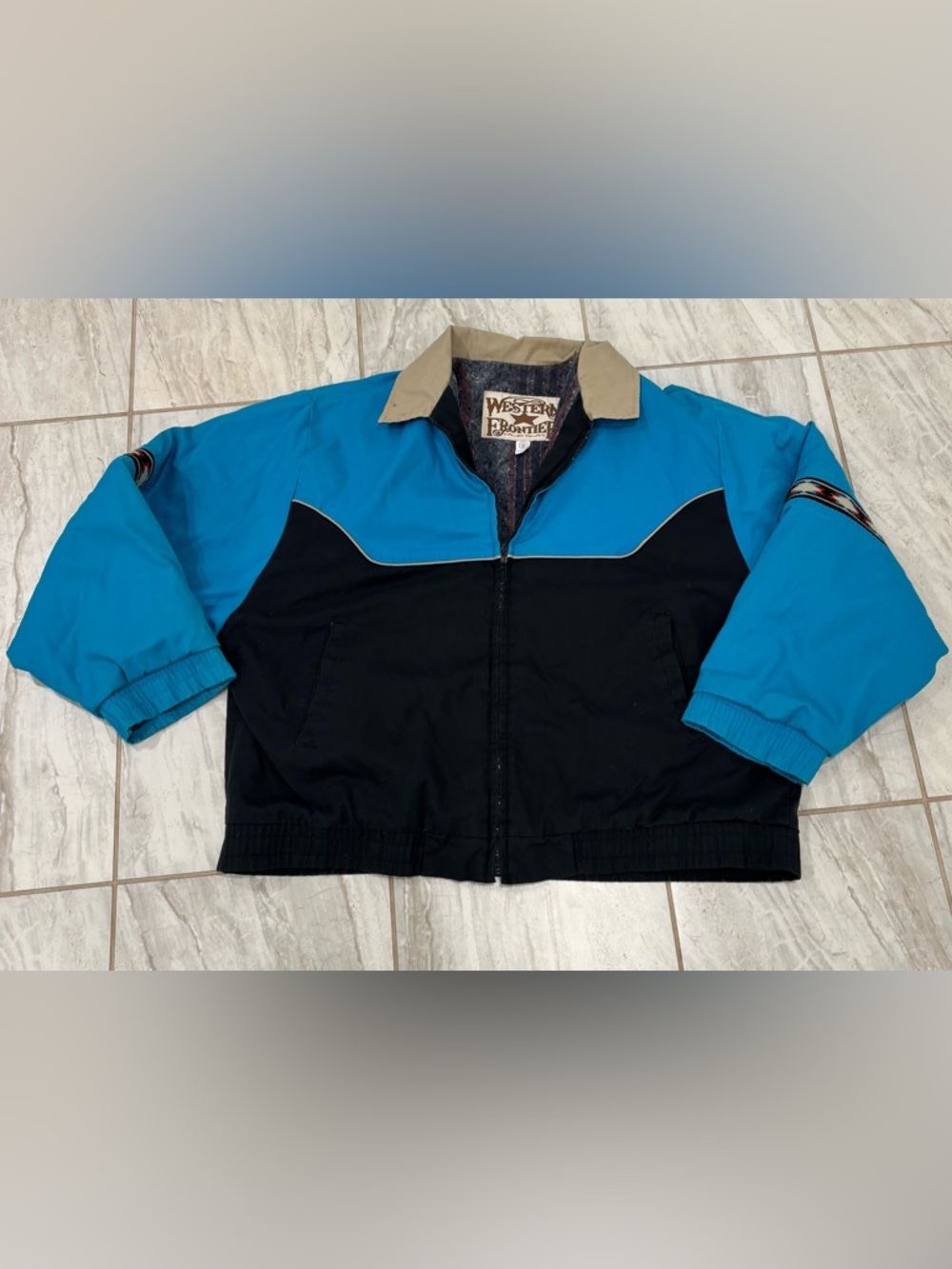 Vintage Western Jacket Aztec Print Western Frontier Size XXL Turquoise Teal 90s